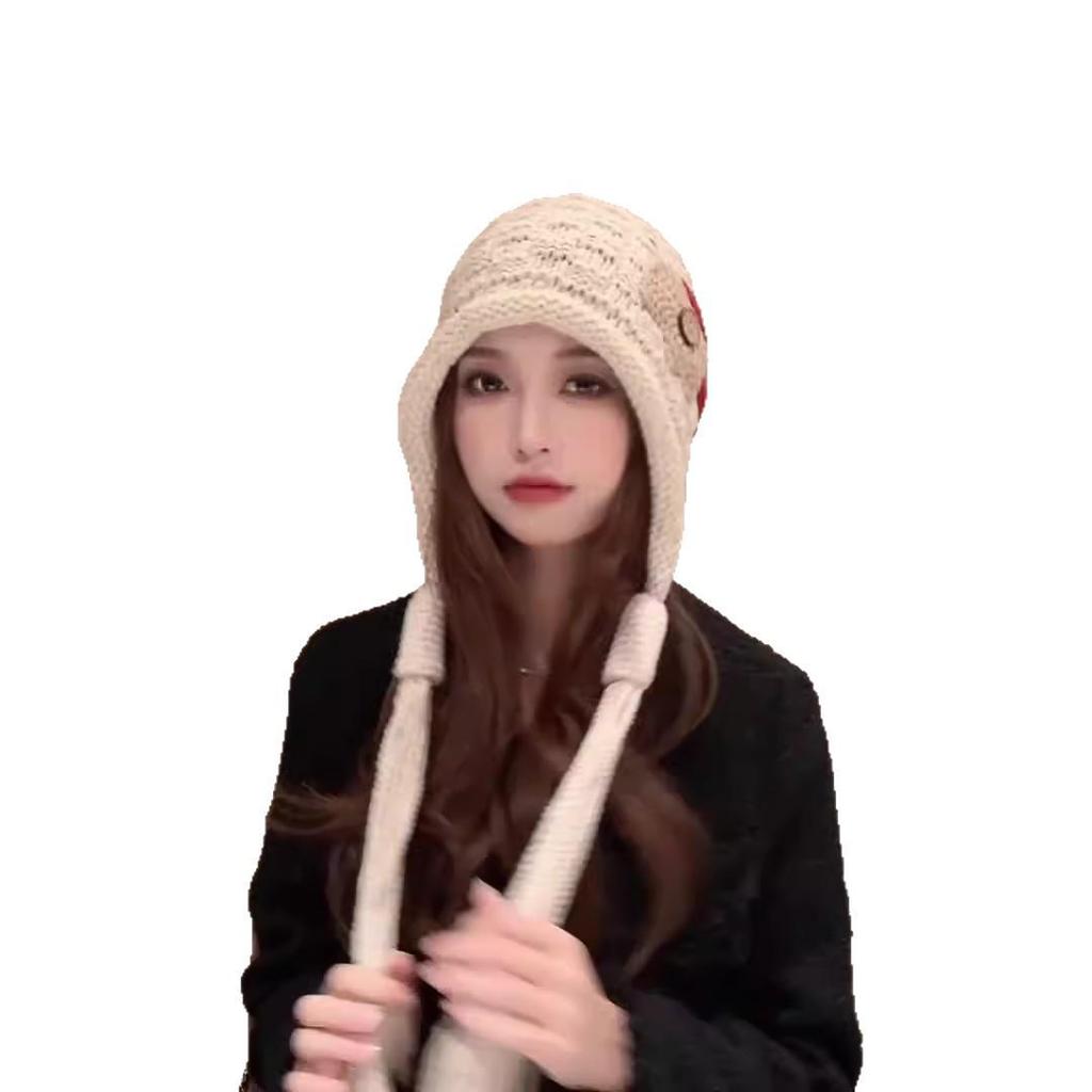 2025 Mode Roter Wollquastenhut: Damen Handgemacht Warm Zopfstrick für Herbst & Winter