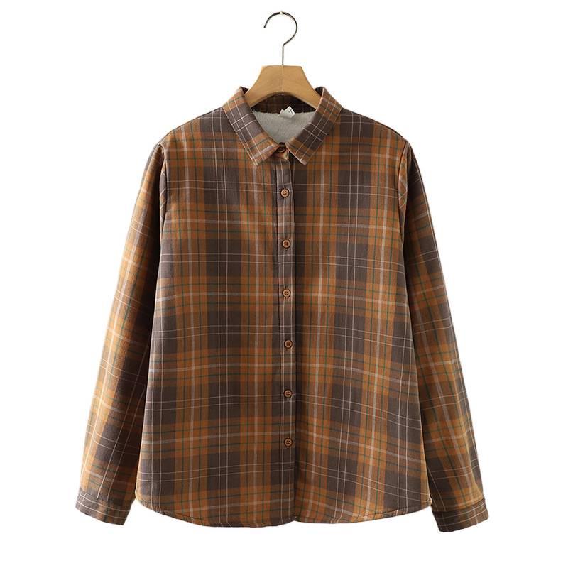 Women's Classic Plaid Long-Sleeve Shirt - Japanese Style, Plus Velvet, Thickened, Warm (Autumn/Winter 2025 Collection)