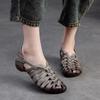 Johnature Sandali traspiranti cavi in ​​vera pelle Scarpe da donna retrò comode e versatili