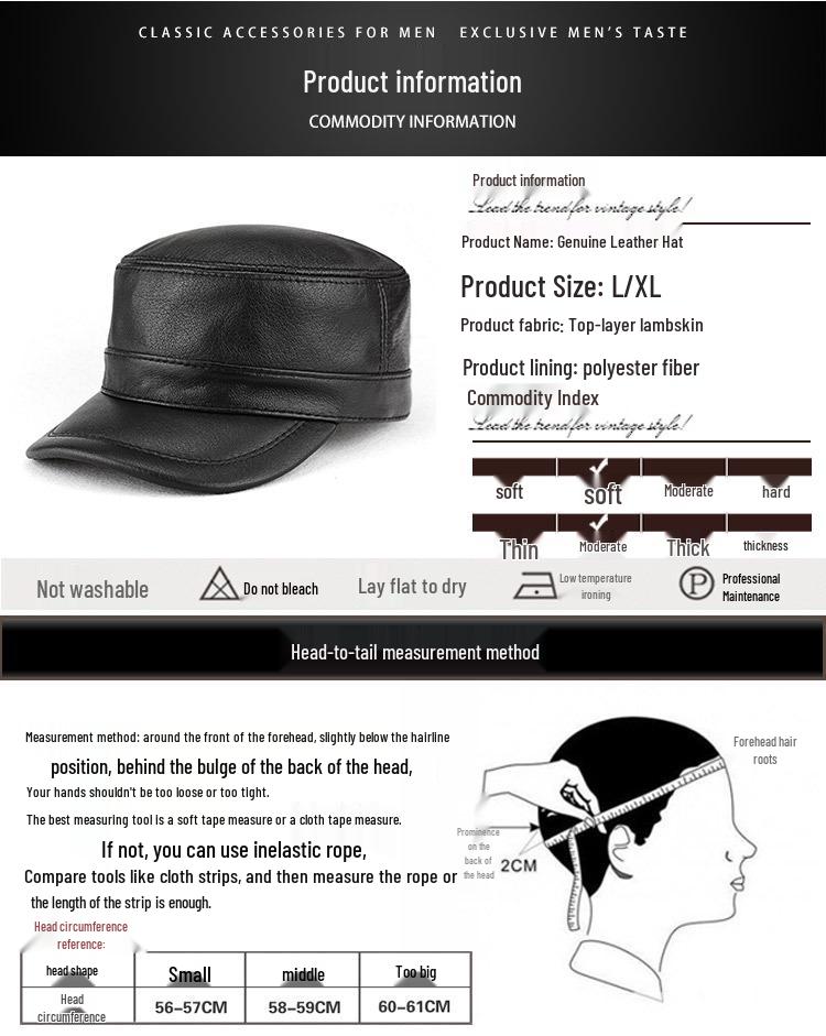 Men's Genuine Leather Flat Cap - Autumn/Winter Baseball Style for Middle-aged & Elderly
