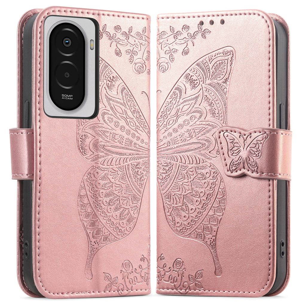 For Xiaomi Poco M7 4G (169mm) Case with Strap Butterfly Pattern PU Leather Wallet Phone Cover