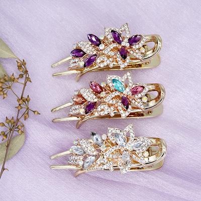 Elegante Kristall Doppelblume Haarspange Haarspange Entenschnabel-Klammer für Frauen Kopfschmuck Haarschmuck Strass Haarnadel Kopfbedeckung