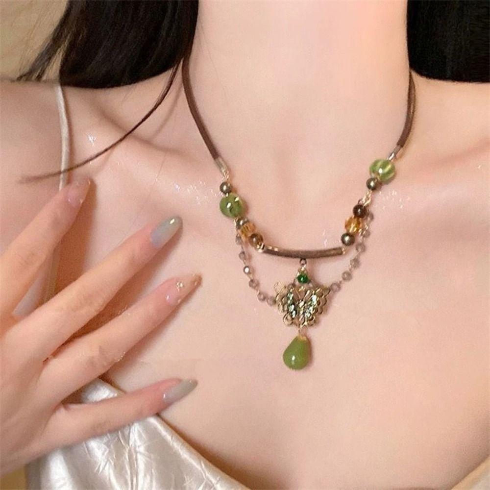 Handmade Craft Bohemia Necklace Leaf Pendant Butterfly Pendant Necklace  Women