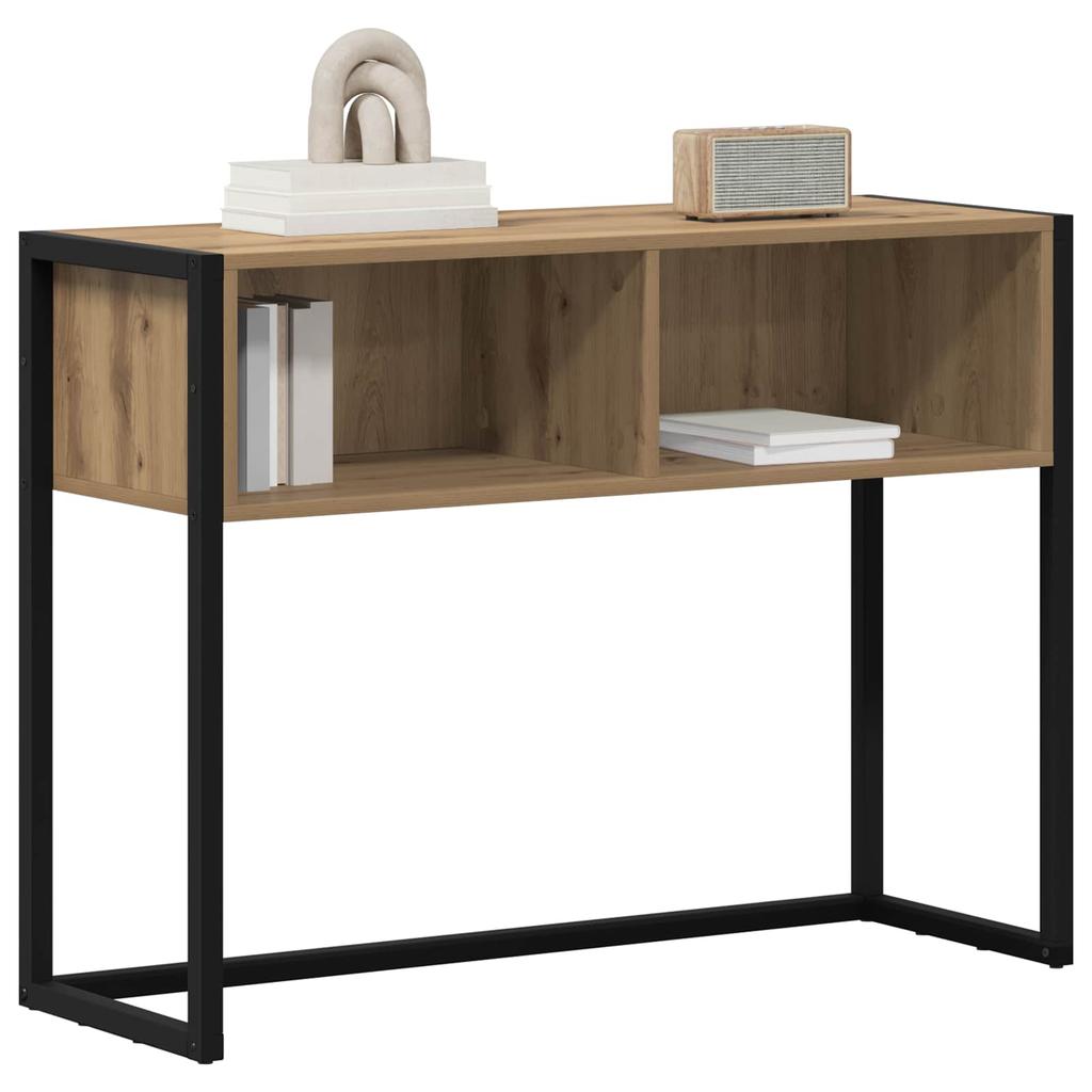 Side Table with Storage Industrial Style Oak Finish 100 x 36 x 75 cm