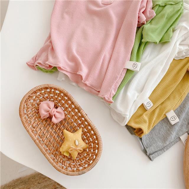 Summer Girls' Ice Silk Peter Pan Collar Short Sleeve T-Shirt – Solid Color, Thin Style, Versatile Children's Top.