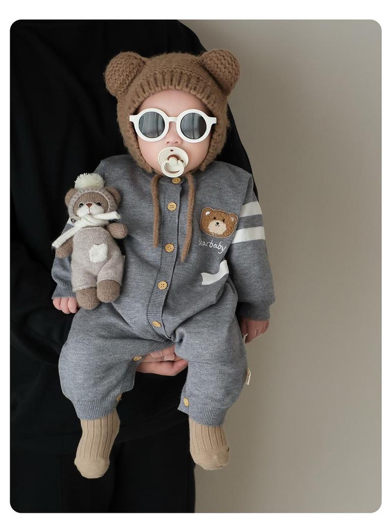 Spring & Autumn Korean Style Baby Romper - Full Moon Infant Knitted Jumpsuit for Outings & Crawling