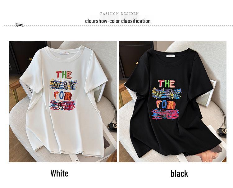 Plus Size Women's Loose Mid-Length Short-Sleeve Round Neck T-shirt (200/300/350 jin)