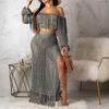 Women Sexy Long Sleeve Tassels Hollow Out Blouse Tops+Slit Beach Skirt Suit Sets