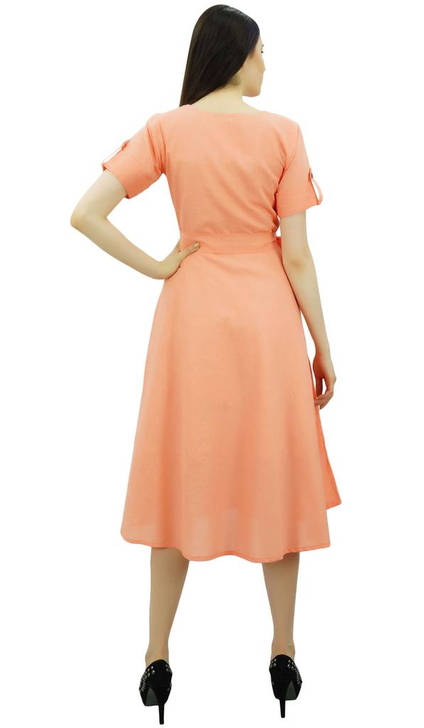 Bimba Damen Kurzarm Leinen Etuikleid Mit Gürtel Freizeitkleider