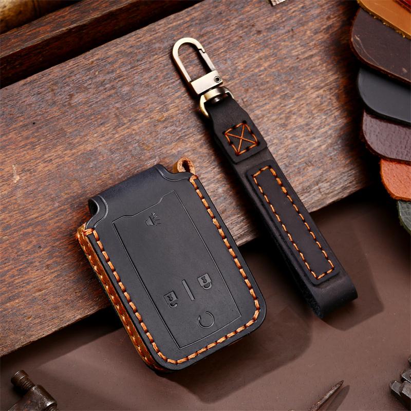 

Leather Car Key Case Cover Shell Fob for GMC Yukon Chevrolet Tahoe Suburban Silverado Colorado GMC Sierra Canyon 2014 2015 2016
