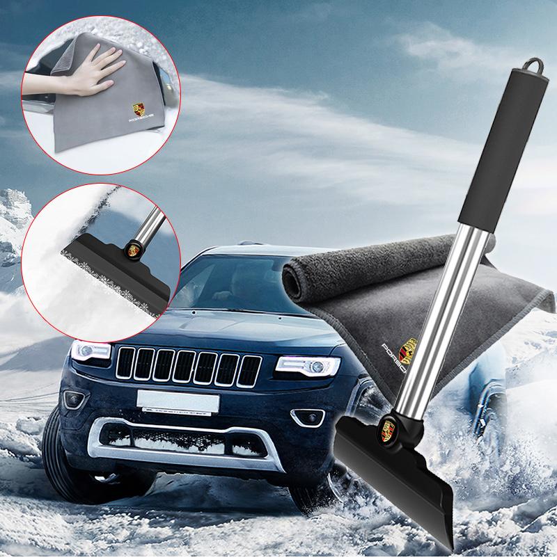 Car Logo Snow Pushing Shovel Cleaning Suede Wash Towel For Porsche 911 718 Taycan Panamera Cayenne Macan Cayman Auto Accessories