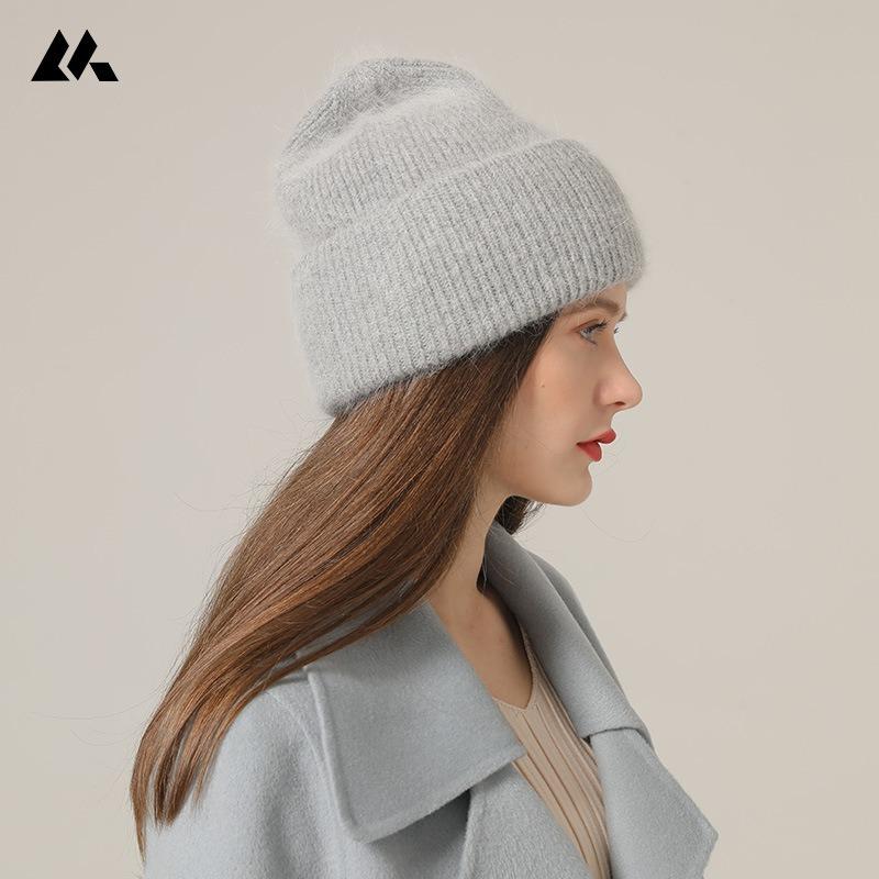 Rabbit Fur Knitted Hat, Big Head Circumference Hat, Small Face, Warm and Cold-proof, Versatile Pullover, Ear Protection, Women's Wool Knitted Hat