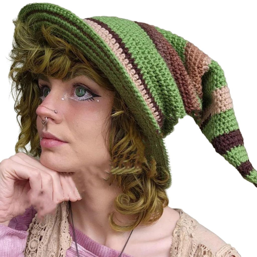 Knitting Witch Hat Costume for Women Men Teenagers for Party Decorations Crocheted Wizard Cap