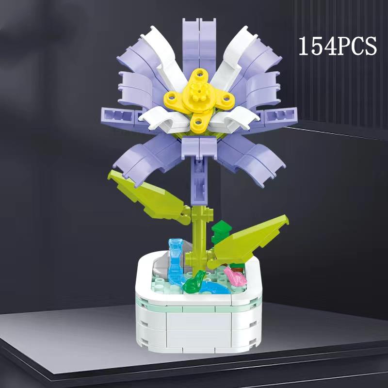 Kalıcı Buket Lale Çiçeği Yapı Taşı 3D Model Ev Dekorasyonu Bitki Saksıda Montaj Tuğlaları Sevgililer Günü Çocuk Hediyeleri