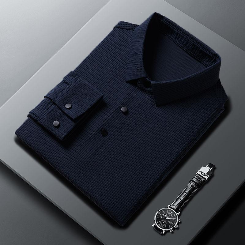 Men's Business Casual Lapel Ice Silk Markless Iron-free Long-sleeved POLO Shirt