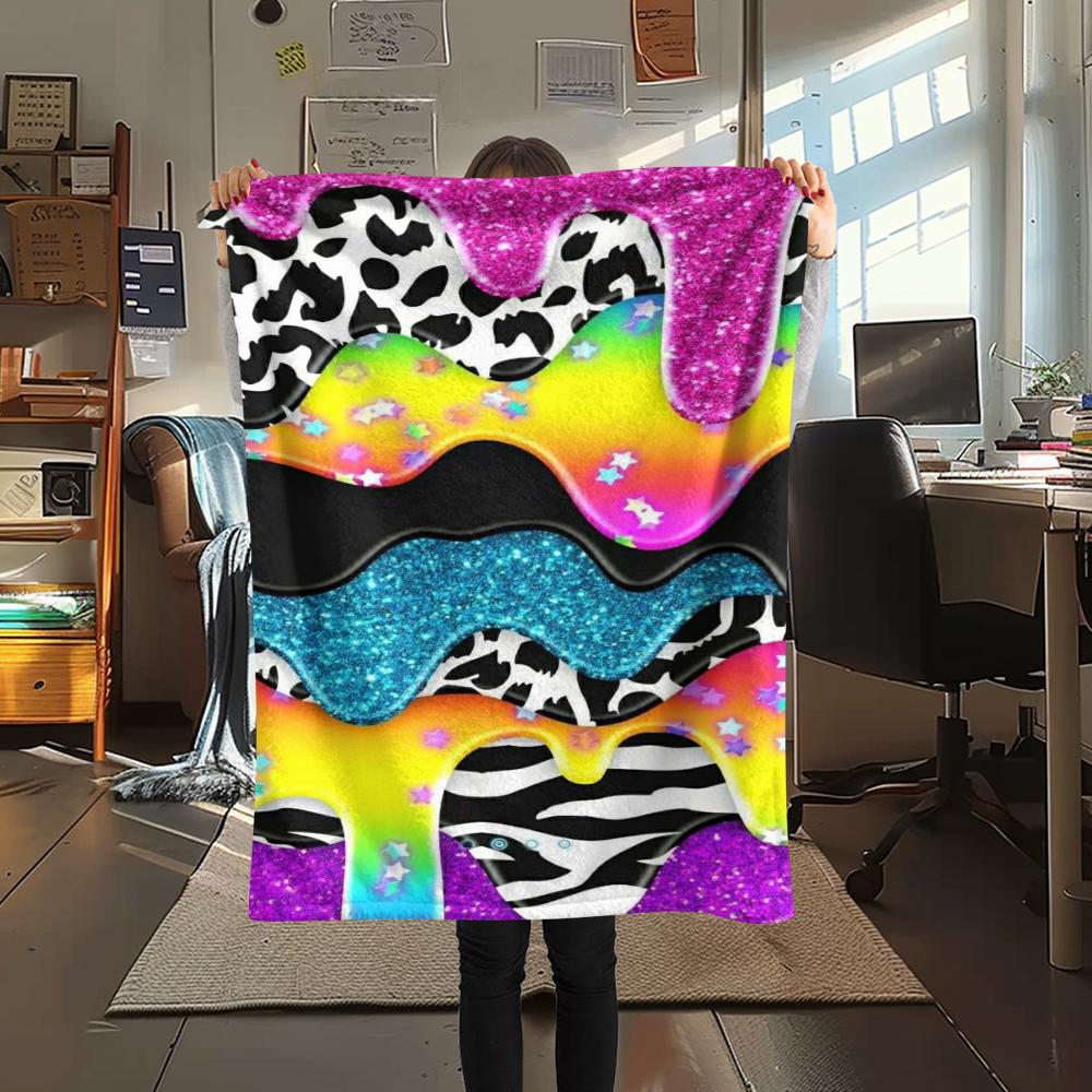 1Pc Rainbow Glitter Print Flannel Blanket, High quality Comfortable for All Seasons, Home Decor, Warmth and Comfort, Perfect for Gifts