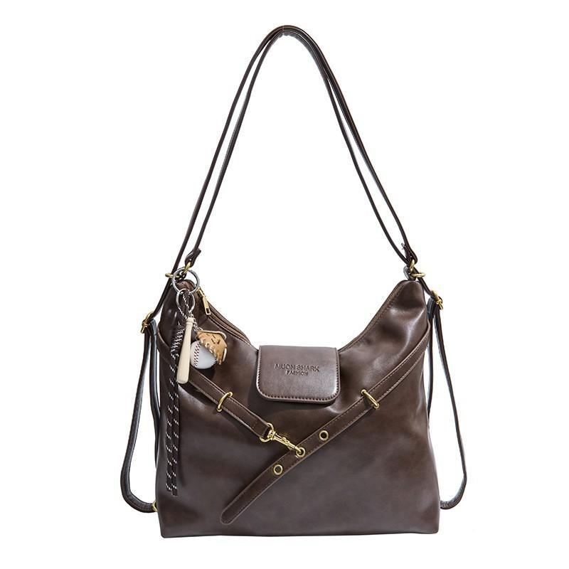 Womens Retro Solid Color Tote Bag With Dual Shoulder Straps And Inner Pocket For Casual Outings