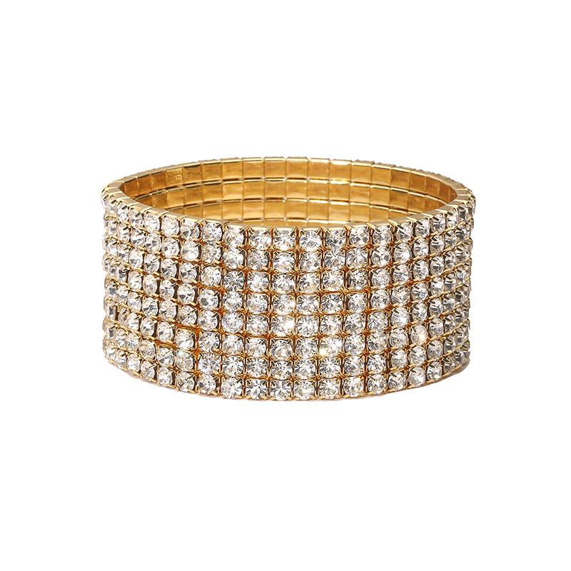 

HECHENG, New Bracelet Inlaid Single Row CZ Stone Elastic Bracelet Korean Simple Luxury Ladies Bracelet 58×28.3mm 58-60mm золотистий