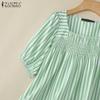ZANZEA Women Casual Square Neck Half Sleeve Loose Stripe Blouse