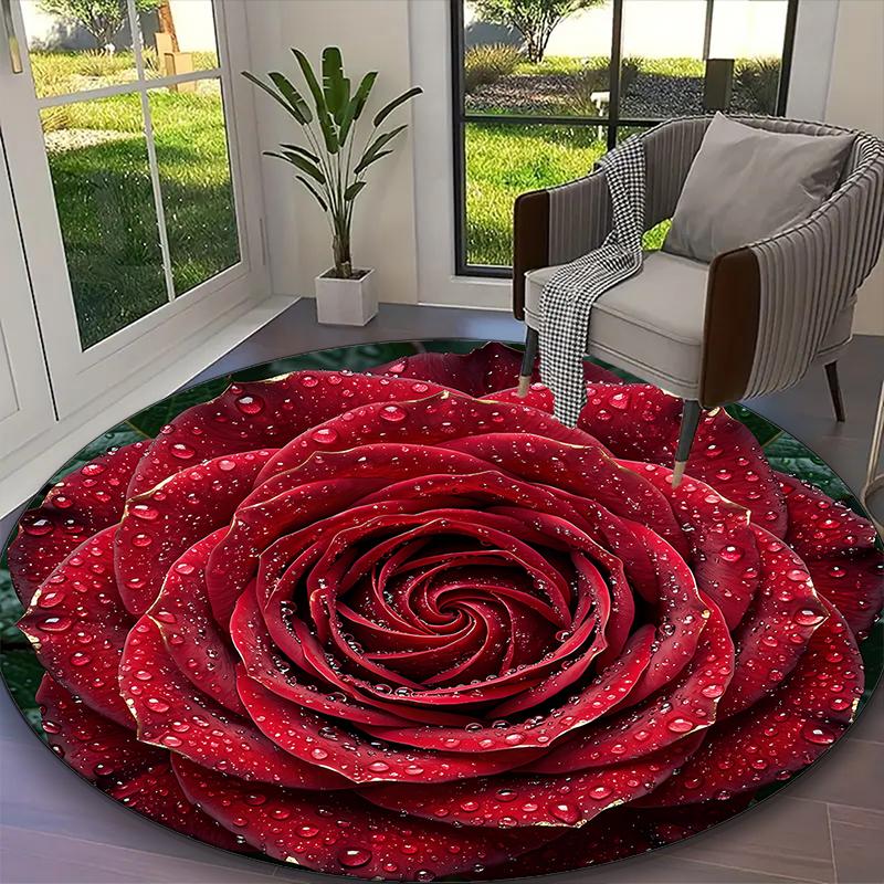 Gothic Rose Skull Rug Ideal for Reading Room, Multi-purpose Office Chair Sofa Carpet, Anti-slip Printed Home Round Rug