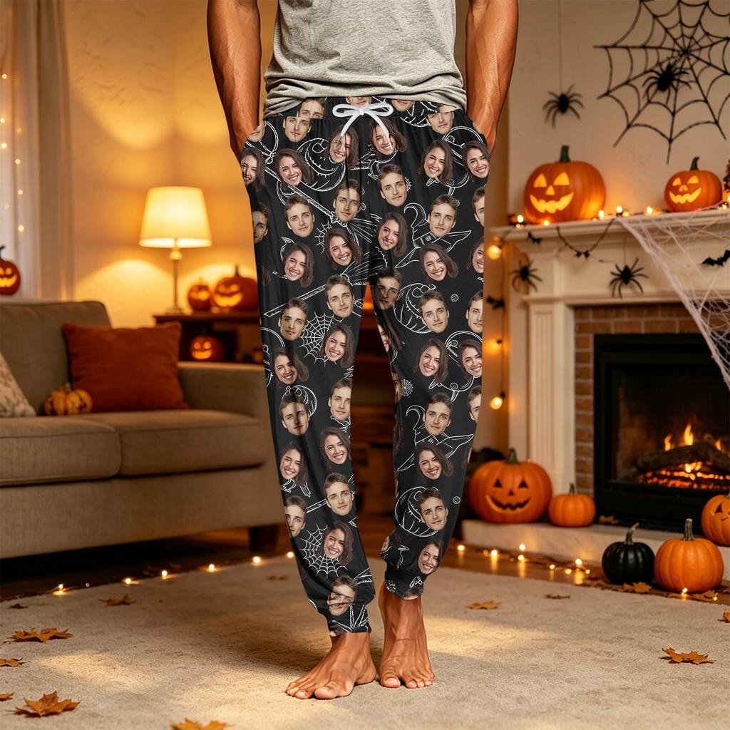 Men's Casual Pajama Pants with Pockets - Halloween Print