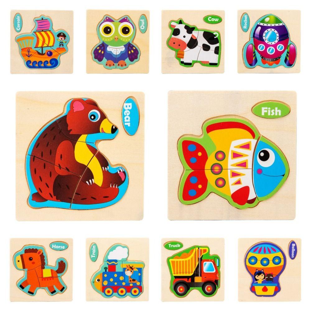 Traffic Jigsaw Toys 3D Animal Jigsaw Wood 3D Wooden Puzzle Cartoon   Preschool Learning Toys