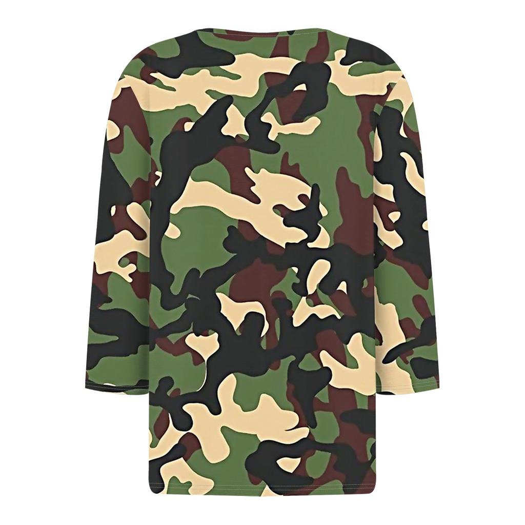 Mujer Camiseta Camiseta Estampado Botón Manga 3/4 Diario Fin de semana Moda Básico Escote en V Regular Top