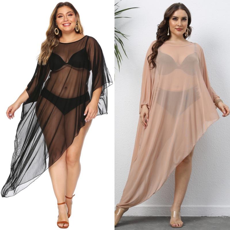 Damen Splicing Mesh Sexy Perspektive Hoodie Strandkleider