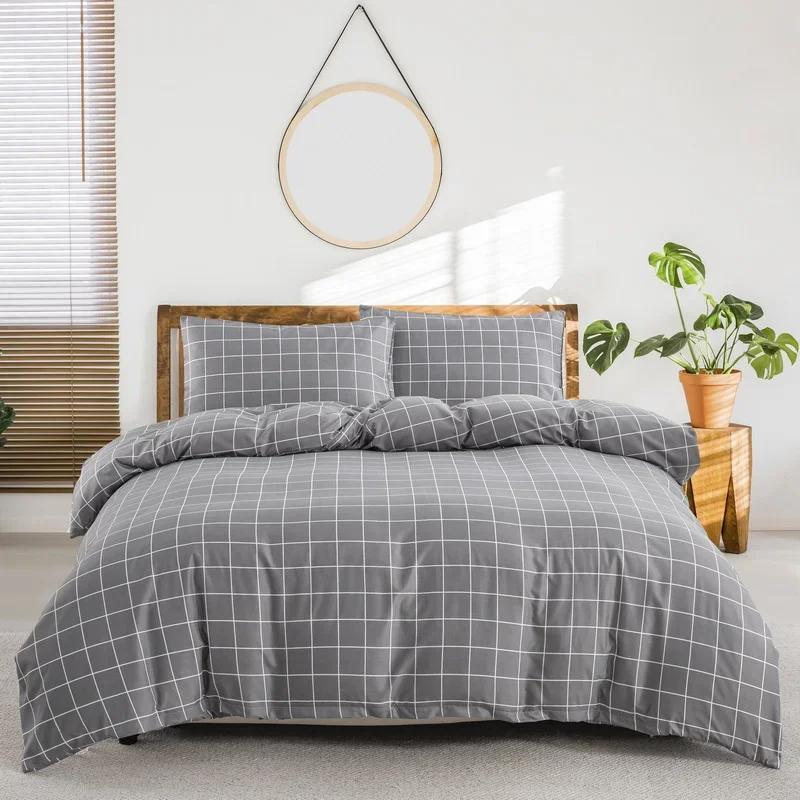 Light Grey Floral Duvet Cover Queen King, Microfiber Flower Plum Blossom Print Bedding Set Reversible Botanical Comforter Cover