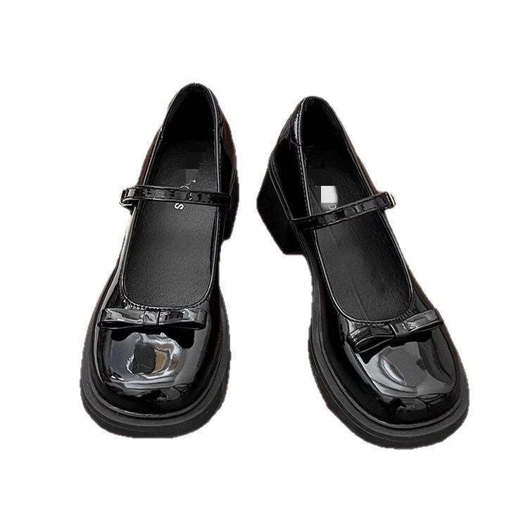 French bow Mary Jane shoes spring new retro thick sole height increase and thin jk small leather shoes