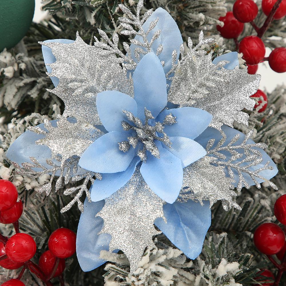 Mehrfarbige Glitzer-Weihnachtsstern-Kunstblumen für Baumdekoration und Festtags-Kränze