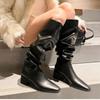 Fashion High Heels Women Pointed Toe Long Boots 2025 Winter New Pleated Comfort Shoes Elegant Fashion Pumps Classical Knee Boots Mujer