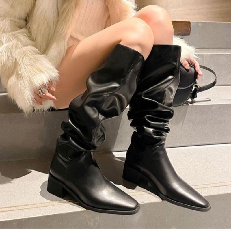 Fashion High Heels Women Pointed Toe Long Boots 2025 Winter New Pleated Comfort Shoes Elegant Fashion Pumps Classical Knee Boots Mujer