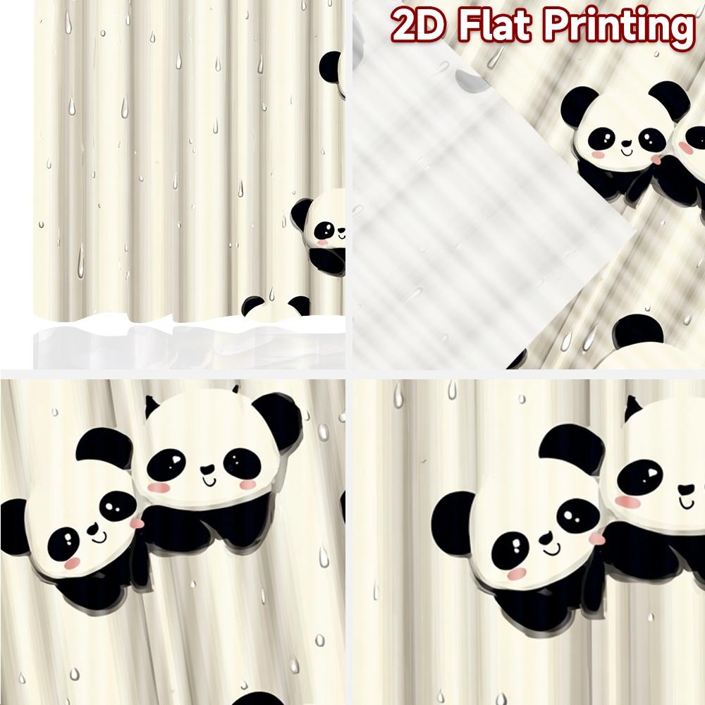 2 Stück, 2D-FLACHDRUCK Vorhänge (Ohne Rute) Panda Linien Festival Kreative Vorhänge Maschinenwaschbare Stoffvorhänge Raumdeko
