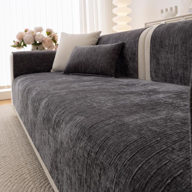 Forenklet Solid Tykk Sklisikker Chenille Sofatrekk Geometrisk Linjedesign Universalt Sofaputetrekk Fire Årstider