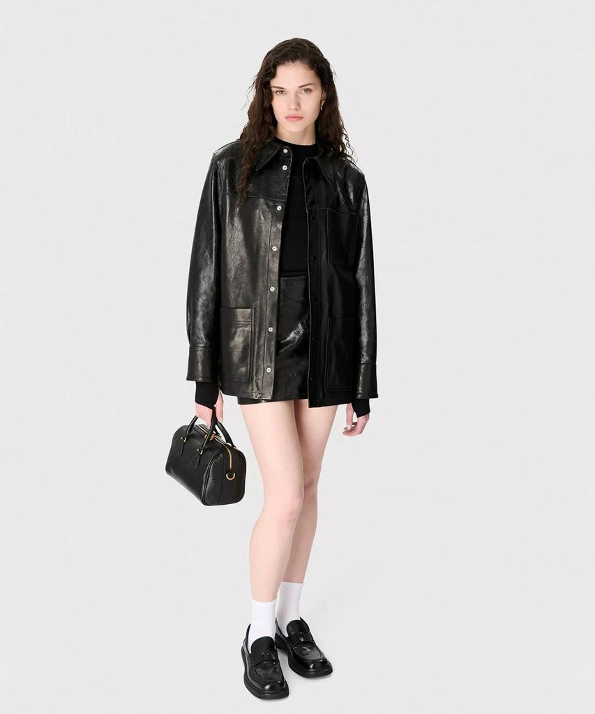 MARINE SERRE (U) Glossy Moon Leather Long Sleeve Shirt Black Glossy Moon Leather Ls Shirt Bk99 Black