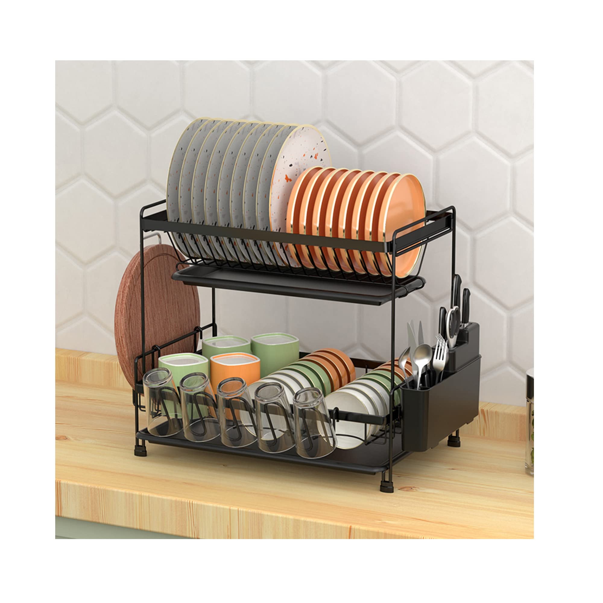 

Dish Dish Kitchen Storage Dish Drying Chopstick Cutting Bowl Storage Easy to Assemble 2-tier Drainer, Drainer, Rack, Rack, Holder, Board, Plate, Rack, чёрный