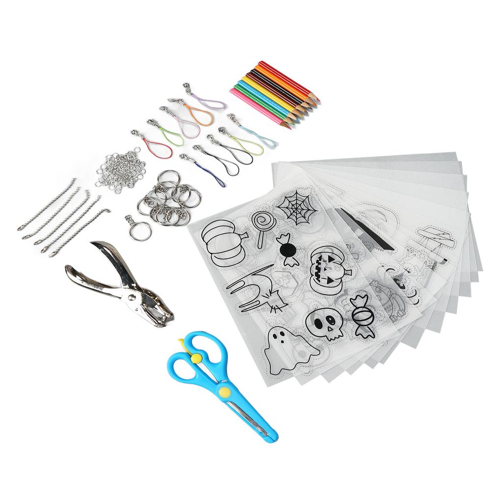 Heat Shrink Plastic Sheet Kit Multipurpose DIY Shrink Art Kit with Hole Punch Pencils Keychains
