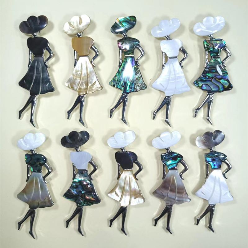 Art Nouveau Shell Dancer Brooch For Women Men With Handcrafted Inlay Fashion Accessory