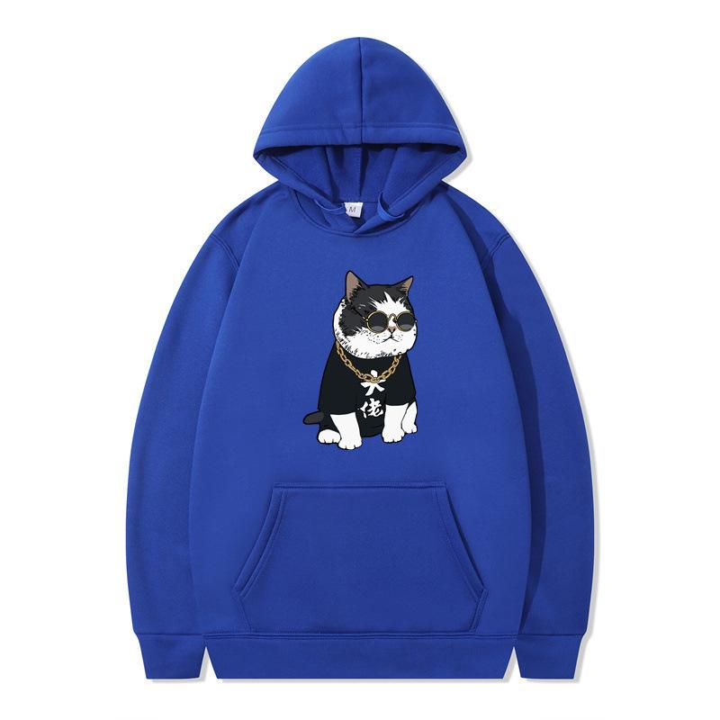 New Animation Boss Cat Print Autumn and Winter Men and Women Sweater Hoodie