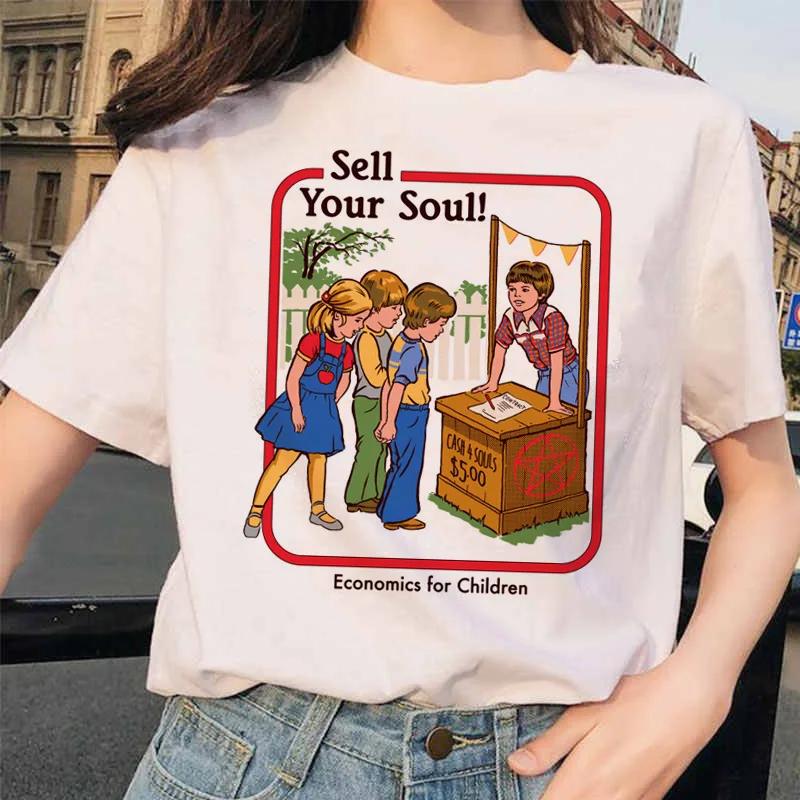 Pojďme vyvolávat démony Estetické tričko Dámské Letní Ležérní Harajuku Kreslený potisk Satan Krátký rukáv Topy Camiseta Mujer