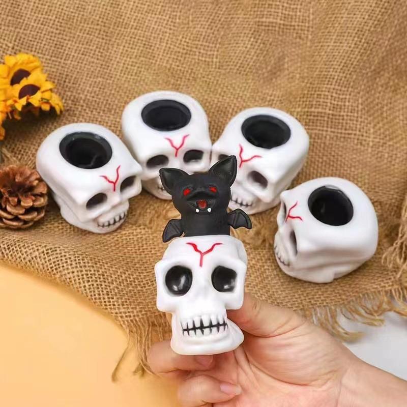 Unique Halloween Skull Stress Relief Toy With Bat Design For Fun Relaxation And Play