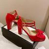Women's high heels, single shoes, sweet waterproof platform, thick heels, low cut shoes, plus size, versatile sandals