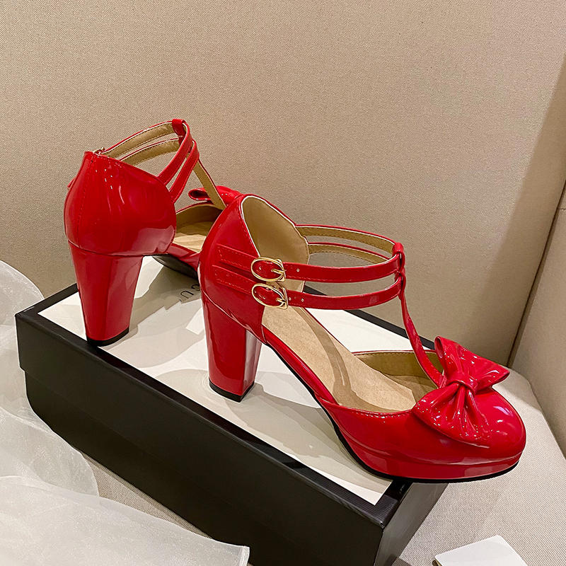 Women's high heels, single shoes, sweet waterproof platform, thick heels, low cut shoes, plus size, versatile sandals