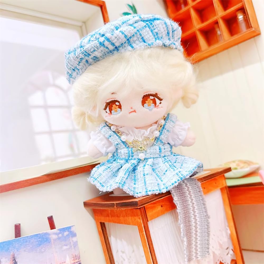 Niannyyhouse 10cm~15cm Vestiti di Peluche Cappello Camicia Bianca Gonna Accessori Bambola di Cotone Vestire (blu)