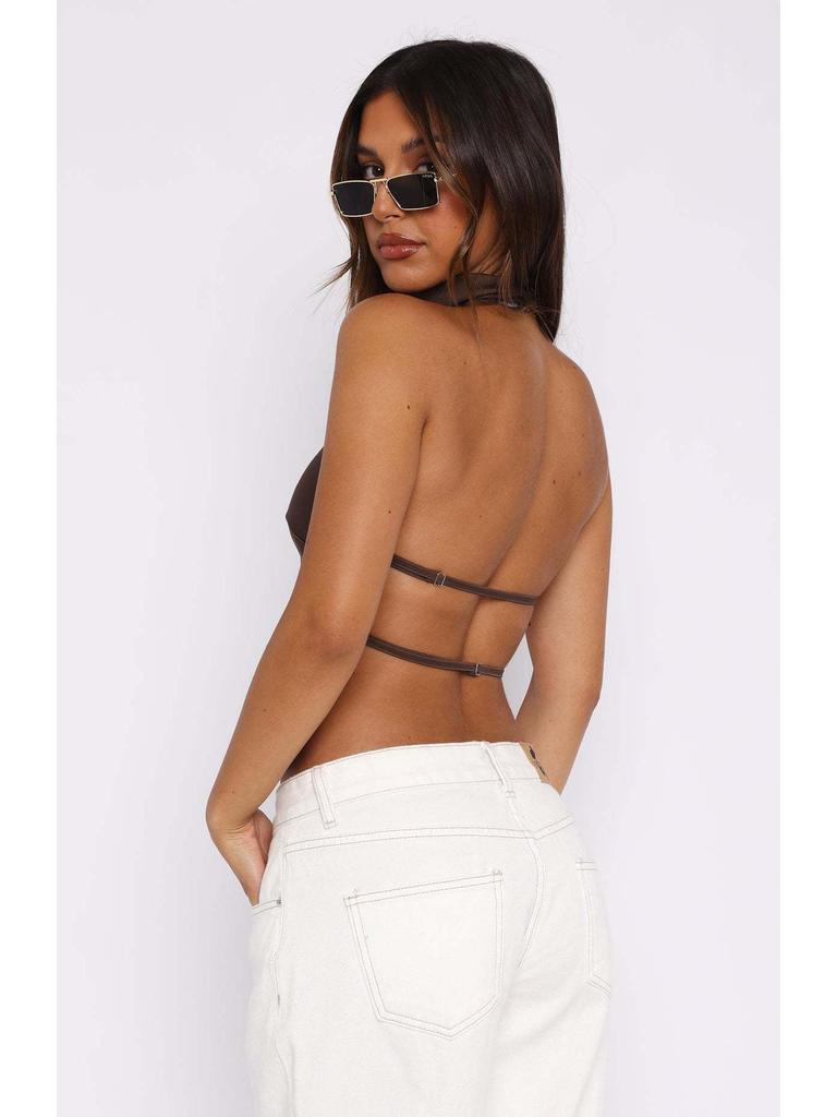 Spring 2025 European & American Style Satin Backless Top - Women's Streetwear