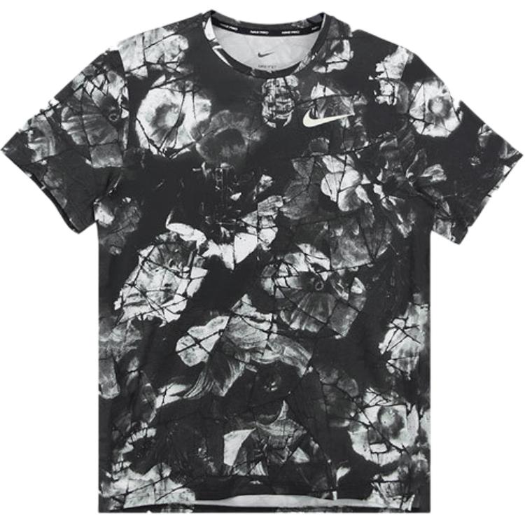 Nike Pro Dri-FIT Color Block All-Over Print Retro Short Sleeve T-Shirt Men Tops Black DQ5422-010