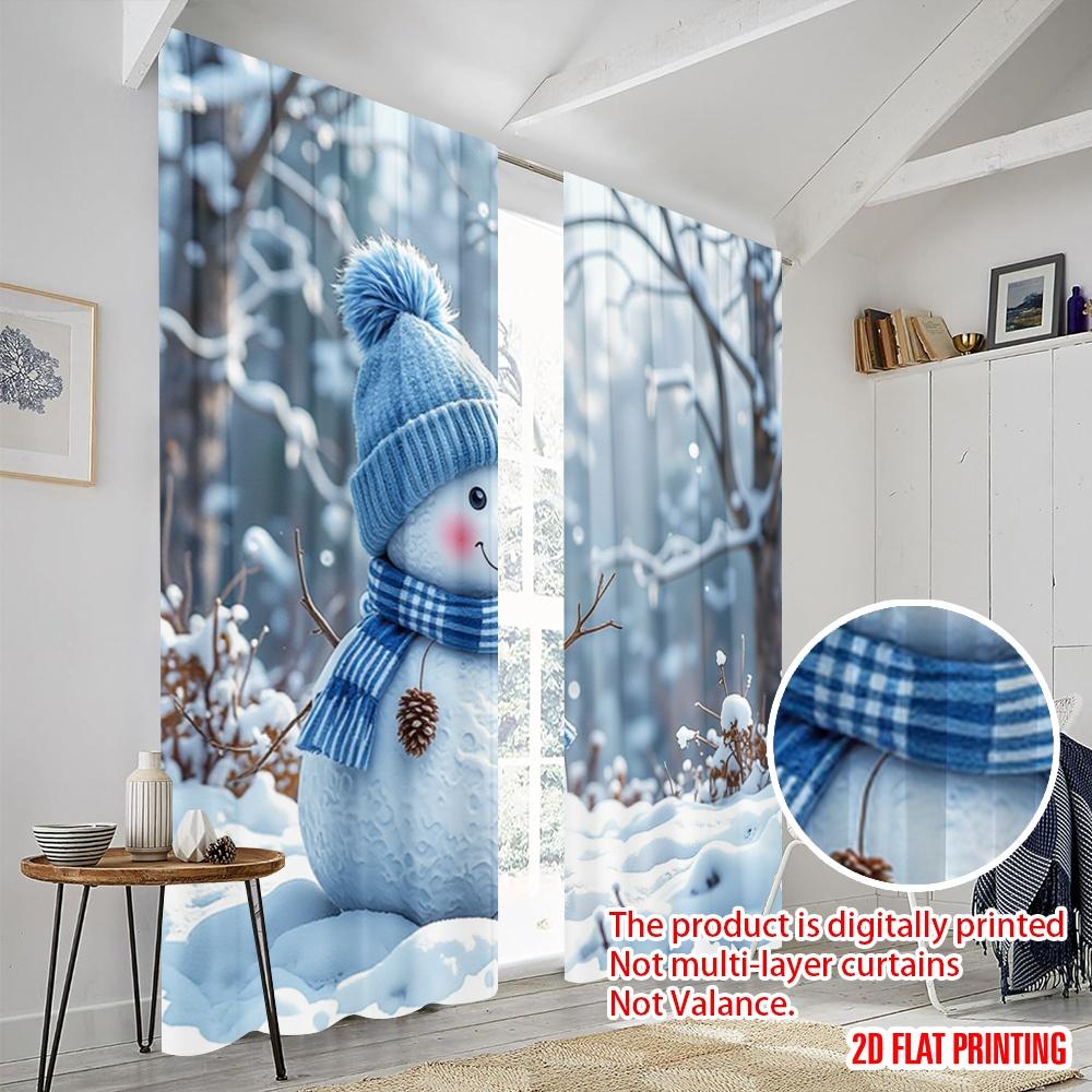 Set Of 2 Flat Printing Drapes Snowman Polyester Without Electricity Use Holiday Parties Home Decor Studio Props Curtain Made