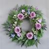 Artificial Flower with Leaf Realistic Purpler Rose Wreath Decoration for Door Window Hallway Farmhouses Wedding Wreath