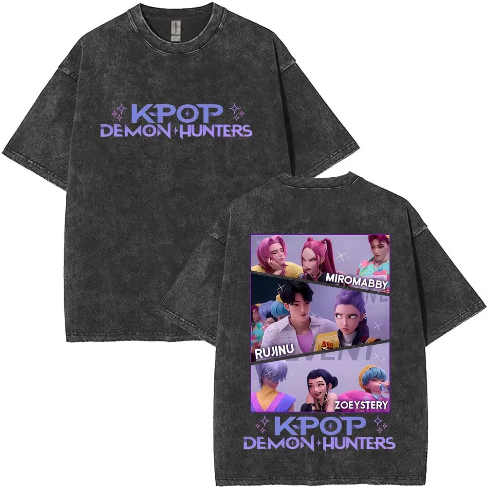 Sprana Koszulka Vintage Filmowa KPop Demon Hunters Kawaii Rumi Mira Zoey Nadruk Koszulki Męskie Damskie Czysta Bawełna Top